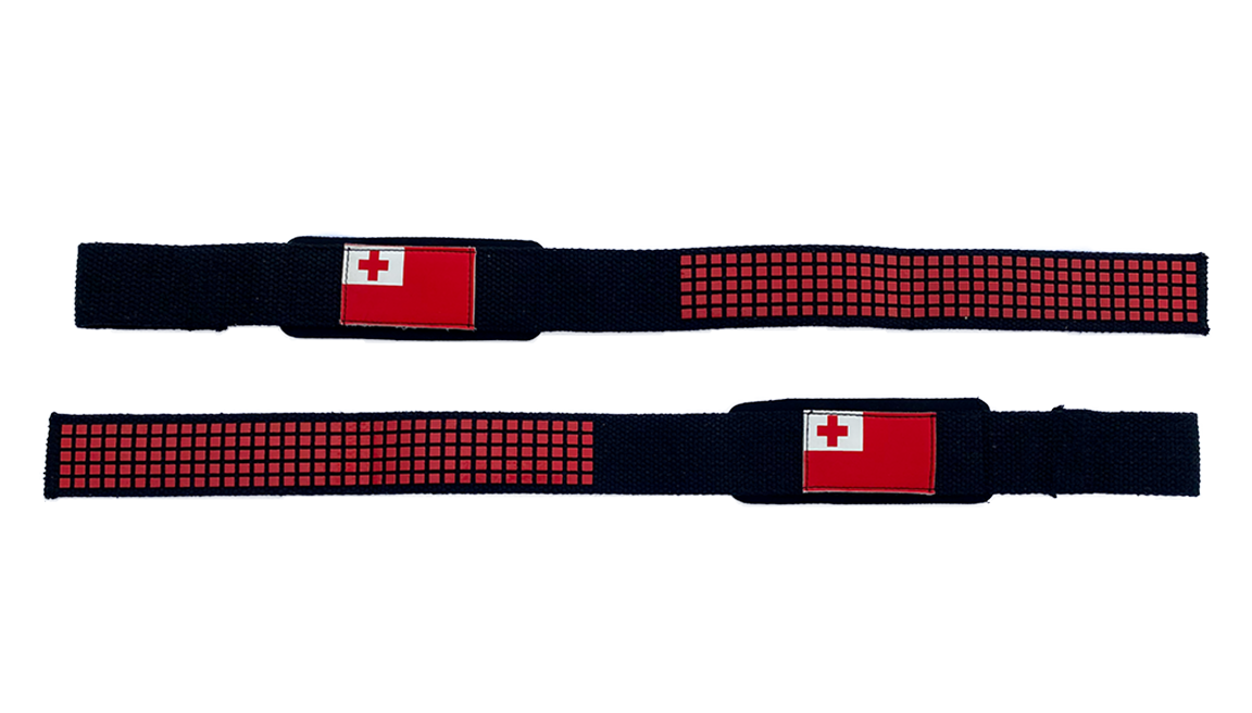 Tonga flag with black straps and silicon grip